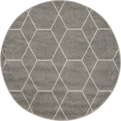 Unique Loom Geometric Trellis Frieze Rug in Light Gray Round 3145468
