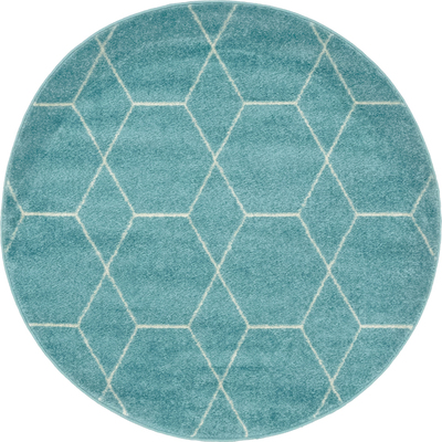Unique Loom Geometric Trellis Frieze Rug in Light Blue Round 3145474