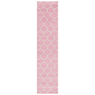 Unique Loom Rounded Trellis Frieze Rug in Pink Runner 3146461