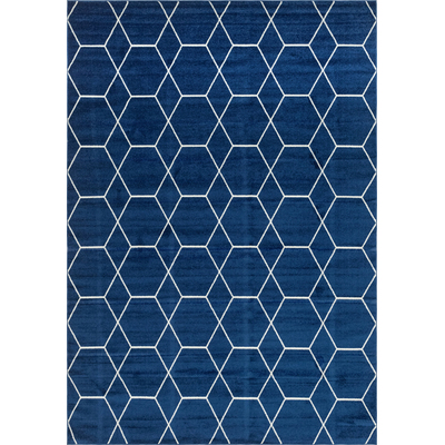 Unique Loom Geometric Trellis Frieze Rug in Navy Blue Rectangular 3146472