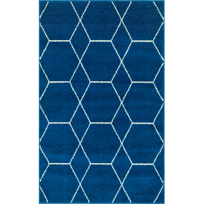 Unique Loom Geometric Trellis Frieze Rug in Navy Blue Rectangular 3146476