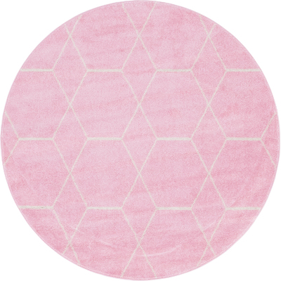 Unique Loom Geometric Trellis Frieze Rug in Light Pink Round 3146529