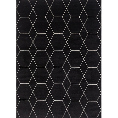 Unique Loom Geometric Trellis Frieze Rug in Black Rectangular 3146673