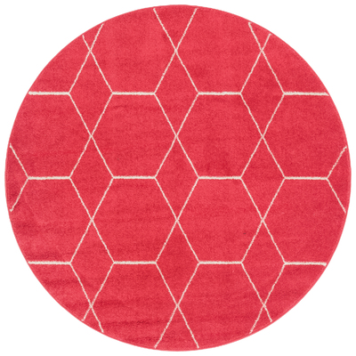 Unique Loom Geometric Trellis Frieze Rug in Pink Round 3146714