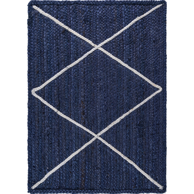 Unique Loom Trellis Braided Jute Rug in Navy Blue/Ivory Rectangular 3146870