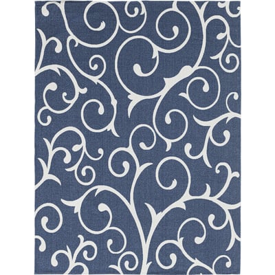 Unique Loom Scroll Decatur Rug in Navy Blue/Ivory Rectangular 3148091