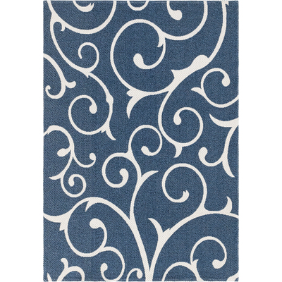 Unique Loom Scroll Decatur Rug in Navy Blue/Ivory Rectangular 3148094