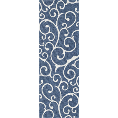 Unique Loom Scroll Decatur Rug in Navy Blue/Ivory Runner 3148098