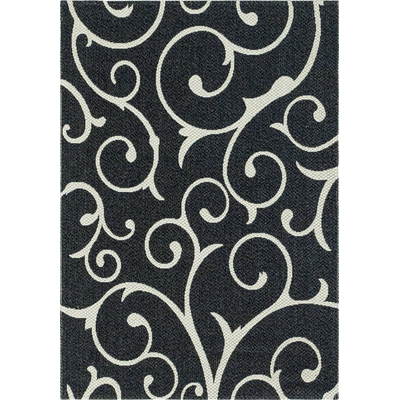 Unique Loom Scroll Decatur Rug in Black/Ivory Rectangular 3148119