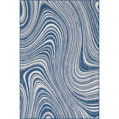 Unique Loom Outdoor Pool Rug in Navy Blue Rectangular 3148713