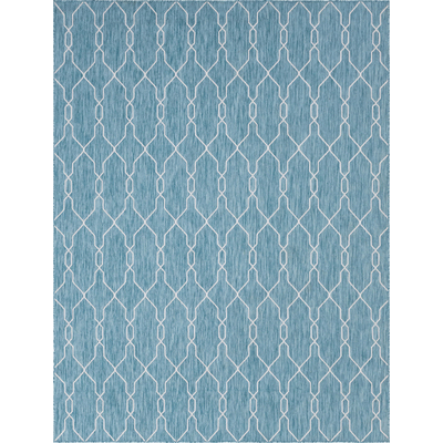 Unique Loom Outdoor Links Trellis Rug in Blue/Ivory Rectangular 3148822