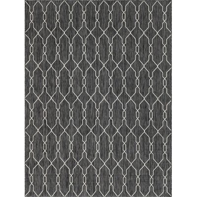 Unique Loom Outdoor Links Trellis Rug in Charcoal/Ivory Rectangular 3148838