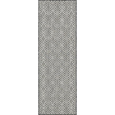 Unique Loom Outdoor Deco Trellis Rug in Charcoal/Ivory Runner 3148901