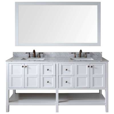 Virtu Bathroom Vanities, Double Sink Vanities, 70-90, Transitional, white, Complete Vanity Sets, Light, Transitional, Italian Carrara White Marble, Solid wood frame construction, Freestanding, Bathroom Vanity Set, 840166111604, ED-30072-WMSQ-WH-002