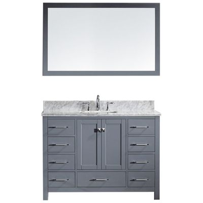 Virtu Bathroom Vanities, Single Sink Vanities, 40-50, Transitional, Gray, Medium, Transitional, Italian Carrara White Marble, Solid wood frame construction, Freestanding, Bathroom Vanity Set, 840166105153, GS-50048-WMSQ-GR