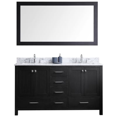Virtu Bathroom Vanities, Double Sink Vanities, Gray, Complete Vanity Sets, Dark, Transitional, Plywood Constuction with Veneer Exterior, Freestanding, Bathroom Vanity Set, 840166156667, KD-60060-WMSQ-ZG-002