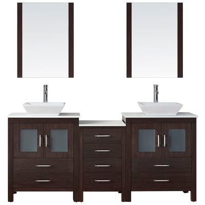 Virtu Bathroom Vanities, Double Sink Vanities, 70-90, Modern, Dark Brown, Complete Vanity Sets, Dark, Modern, White Engineered Stone, Plywood Constuction with Veneer Exterior, Freestanding, Bathroom Vanity Set, 840166116661, KD-70074-S-ES