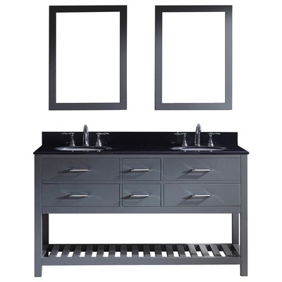 Virtu Bathroom Vanities, Double Sink Vanities, 50-70, Transitional, Gray, Complete Vanity Sets, Medium, Transitional, Black Galaxy Granite, Solid wood frame construction, Freestanding, Bathroom Vanity Set, 840166137949, MD-2260-BGRO-GR-001