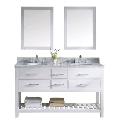 Virtu Bathroom Vanities, Double Sink Vanities, 50-70, Transitional, white, Light, Transitional, Italian Carrara White Marble, Solid wood frame construction, Freestanding, Bathroom Vanity Set, 840166104613, MD-2260-WMRO-WH