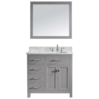 Virtu Bathroom Vanities, Single Sink Vanities, 30-40, Transitional, Gray, Light, Transitional, Solid wood frame construction, Freestanding, Bathroom Vanity Set, 840166153307, MS-2136L-WMRO-CG-002
