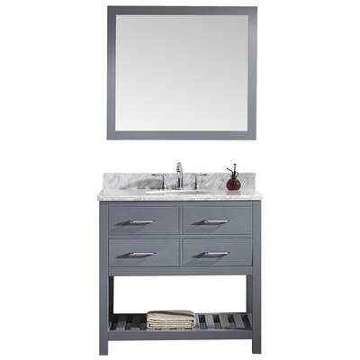 Virtu Bathroom Vanities, Single Sink Vanities, Gray, Complete Vanity Sets, Medium, Transitional, Solid wood frame construction, Freestanding, Bathroom Vanity Set, 840166114681, MS-2236-WMRO-GR-002