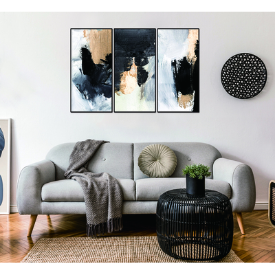 WhiteLine Inez 3-Piece 48 inchx24 inch (each) Canvas Wall Art, Black PS Frame, 0696576755477, AW1851