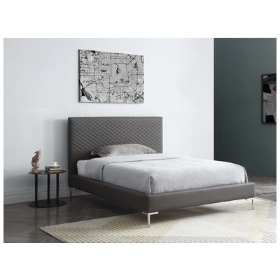 Whiteline Imports Liz Full Bed , Fully Upholstered Dark Gray faux leather, Chrome Legs BF1689P-DGRY