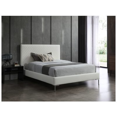 Whiteline Imports Liz Full Bed , Fully Upholstered White faux leather, Chrome Legs BF1689P-WHT