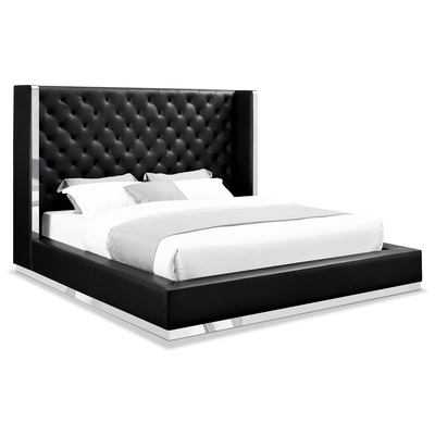 Whiteline Imports Abrazo Bed King, Black Faux Leather, Tufted Headboard,  BK1356P-BLK