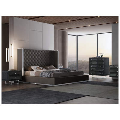 Whiteline Imports Abrazo Bed King Dark Grey  Faux Leather, tufted headboard, stainless steel trim along headboard ... BK1356P-DGRY