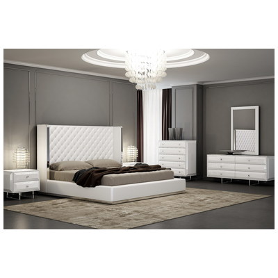 Whiteline Imports Abrazo Bed King, White Faux Leather, Tufted Headboard, Stainless Steel Trim Along Headboard Footboar BK1356P-WHT