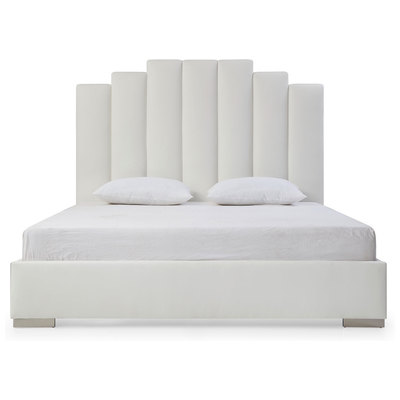 Whiteline Imports Jordan King Bed , Fully Upholstered White Faux Leather, Double USB in Headboard BK1688P-WHT