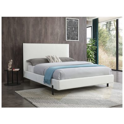Whiteline Imports Hollywood King Bed , Fully Upholstered White faux leather, Double USB on Headboard, Wood Grain C... BK1690P-WHT
