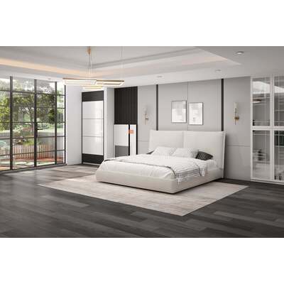 WhiteLine Eric Bed King, Fully Upholstered, Beige Fabric CIR-FD203, Split Headboard Design., 0696576760150, BK2011F-BEI