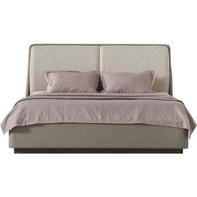WhiteLine Romina Bed King, Fully Upholstered, Light Grey Faux Leather TCA-Saba03, Split Headboard Design in Cream Fabric TCA-Linen Silver 18., 0696576760303, BK2020P-LGRY