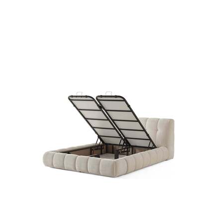 WhiteLine Cloud King Bed, Fully Upholstered in Soft Beige Chenille Fabric AIC-MARBELA01,  Headboard and Base With a Vertical Tufted Pattern, and Equipped with a Convenient Storage Mechanism., 0696576760129, BK2049F-BEI