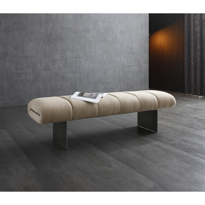 WhiteLine Elena Bench, Upholstered in Boucle Fabric OHM-B2322, With Brushed Nickel Stainless Steel Legs OHM-WJ01., 0696576760686, BN2029F-BEI