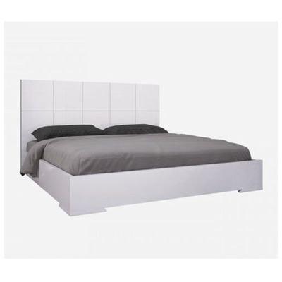 Whiteline Imports BQ1207-WHT Anna Bed Queen, Squares Design In Headboard, High Gloss White