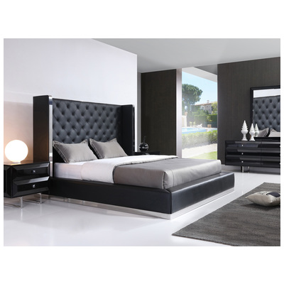Whiteline Imports Abrazo Bed Queen, Black  Faux Leather, tufted headboard, BQ1356P-BLK