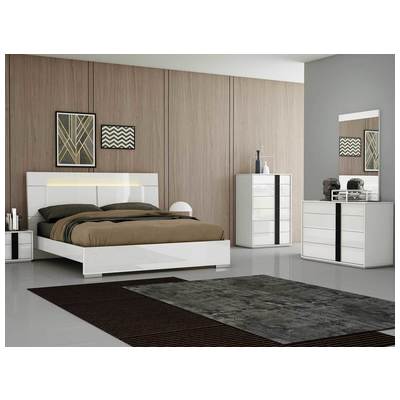 Whiteline Imports Kimberly Bed Queen, High Gloss White with Led Light on headboard and stainless steel legs BQ1617-WHT