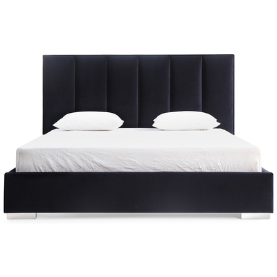 Whiteline Imports Velvet Bed Queen, Vertical lines design in the headboard, Fully upholstered in black velvet, Sta... BQ1655-BLK