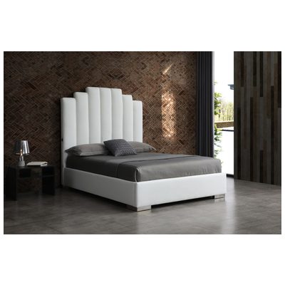 Whiteline Imports Jordan Queen Bed , Fully Upholstered White Faux Leather, Double USB in Headboard BQ1688P-WHT