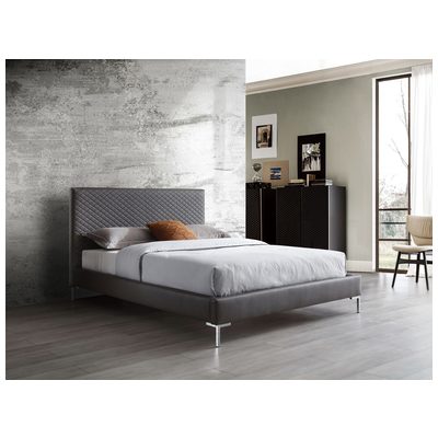 Whiteline Imports Liz Queen Bed , Fully Upholstered Dark Gray faux leather, Chrome Legs BQ1689P-DGRY
