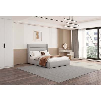 WhiteLine Tokyo Bed Queen, Fully Upholstered, Light Grey Fabric CIR-FB606-F-LGRY, Headboard with Side Edges and Padded Rectangular Design., 0696576757044, BQ1926F-LGRY