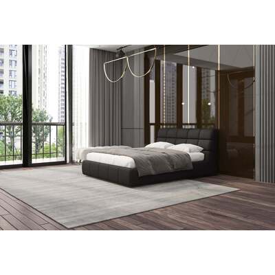 WhiteLine Owen Bed Queen, Fully Upholstered, Dark Grey Fabric CIR-FRC283, Headboard and Base in Padded Squares Design., 0696576760136, BQ2010F-DGRY