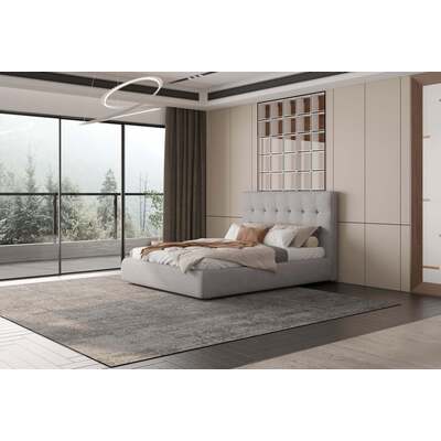 WhiteLine Dexter Bed Queen, Fully Upholstered, Grey Fabric CIR-FV2316, Padded Headboard in Squares Design., 0696576760181, BQ2013F-GRY