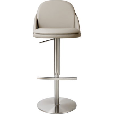 WhiteLine Tommy Barstool, in Light Grey faux Leather IEK-288, Swivel Base in Brushed Silver Stainless Steel, with Gaslift, 0696576759871, BS2007P-LGRY