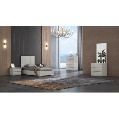 WhiteLine Anna Bed Twin, High Gloss Light Grey Lacquer ILP-8890213HG, Headboard with Squares Design., 0696576756016, BT1207-LGRY