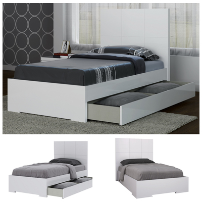 Whiteline Imports BT1207T-WHT Anna Bed Twin Trundle, High Gloss White, Mattress Not Included, Dividers For Storage, Trundle Opens From Both Sides