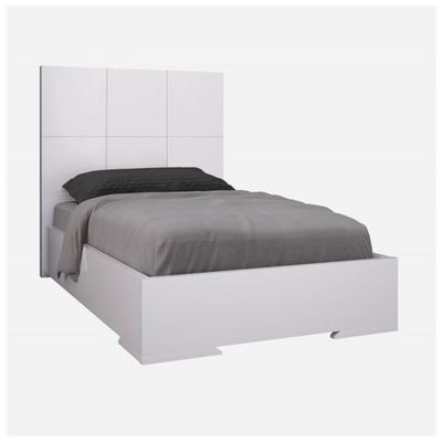 Whiteline Imports BT1207-WHT Anna Bed Twin, Squares Design In Headboard, High Gloss White